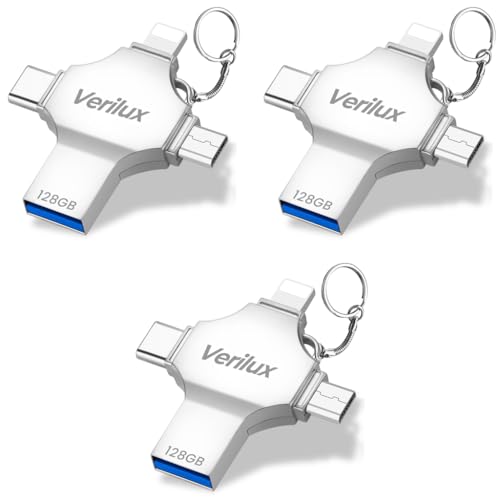 Verilux® Pendrive 128GB 4 in 1 Flash Drive with Lightning Micro USB USB A Type-C Interface Mini Hangable for iOS Android Compatible with iPhone iPad PC and More Devices 3 PCS Verilux® Pendrive 128GB 4 in 1 Flash Drive with Lightning Micro USB USB A Type-C Interface Mini Hangable for iOS Android Compatible with iPhone iPad PC and More Devices 3 PCS